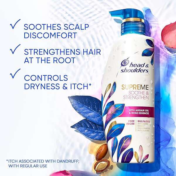 Head & Shoulders Supreme Anti-Dandruff Shampoo with Argan Oil and Rose Essence, 1% Pyrithione Zinc, Sulfate-Free, Deep Moisturization and Itch Control, 28.2 fl oz - Image 2