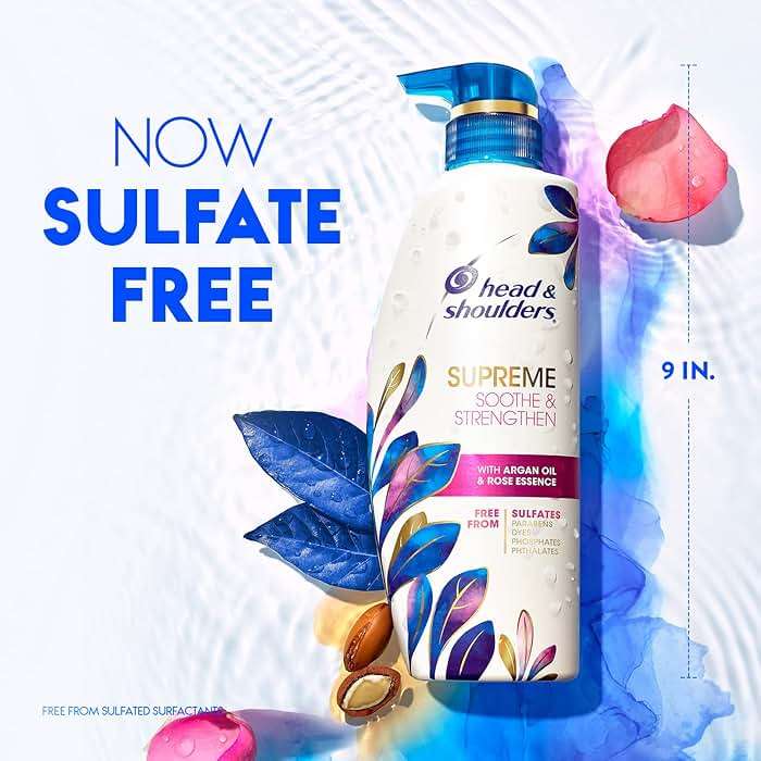 Head & Shoulders Supreme Anti-Dandruff Shampoo with Argan Oil and Rose Essence, 1% Pyrithione Zinc, Sulfate-Free, Deep Moisturization and Itch Control, 28.2 fl oz - Image 4