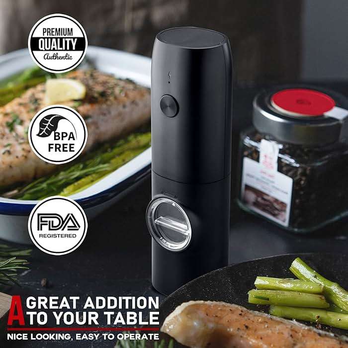 Electric Salt and Pepper Grinder Set of 2, Automatic Pepper Mill,USB Rechargeable, Adjustable Coarseness, One-handed Operation, Ceramic Burr, Refillable, Auto Grinders with Charging Base LED Light - Image 4