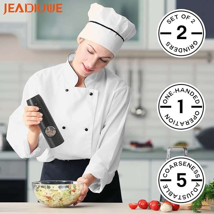 Electric Salt and Pepper Grinder Set of 2, Automatic Pepper Mill,USB Rechargeable, Adjustable Coarseness, One-handed Operation, Ceramic Burr, Refillable, Auto Grinders with Charging Base LED Light - Image 6