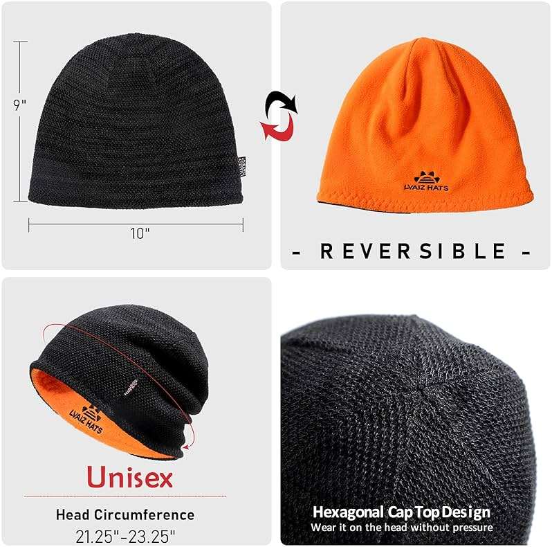 Lvaiz Mens Winter Beanie Hat Warm Fleece Lined Skull Cap for Men Reversible Women Windproof Watch Hat Knit Warm Unisex Beanie - Image 5
