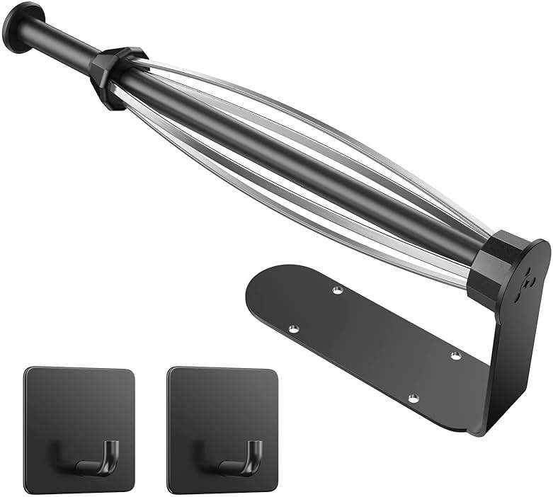 Paper Towel Holder Under Cabinet, Single Hand Operable Wall Mount with Damping Effect, Self-Adhesive or Drilled Paper Roll Holders for Kitchen, Bathroom, RV(2 Towel Robe Hooks) - Image 1