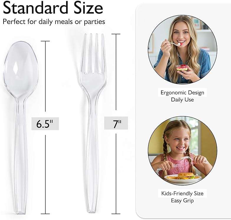 [200 Count] Disposable Plastic Silverware, Heavy Duty Forks and Spoons Set, Durable Plastic Utensils Cutlery Set for for Parties, Picnics, Big Event, Daily Use - Bpa free - Image 3