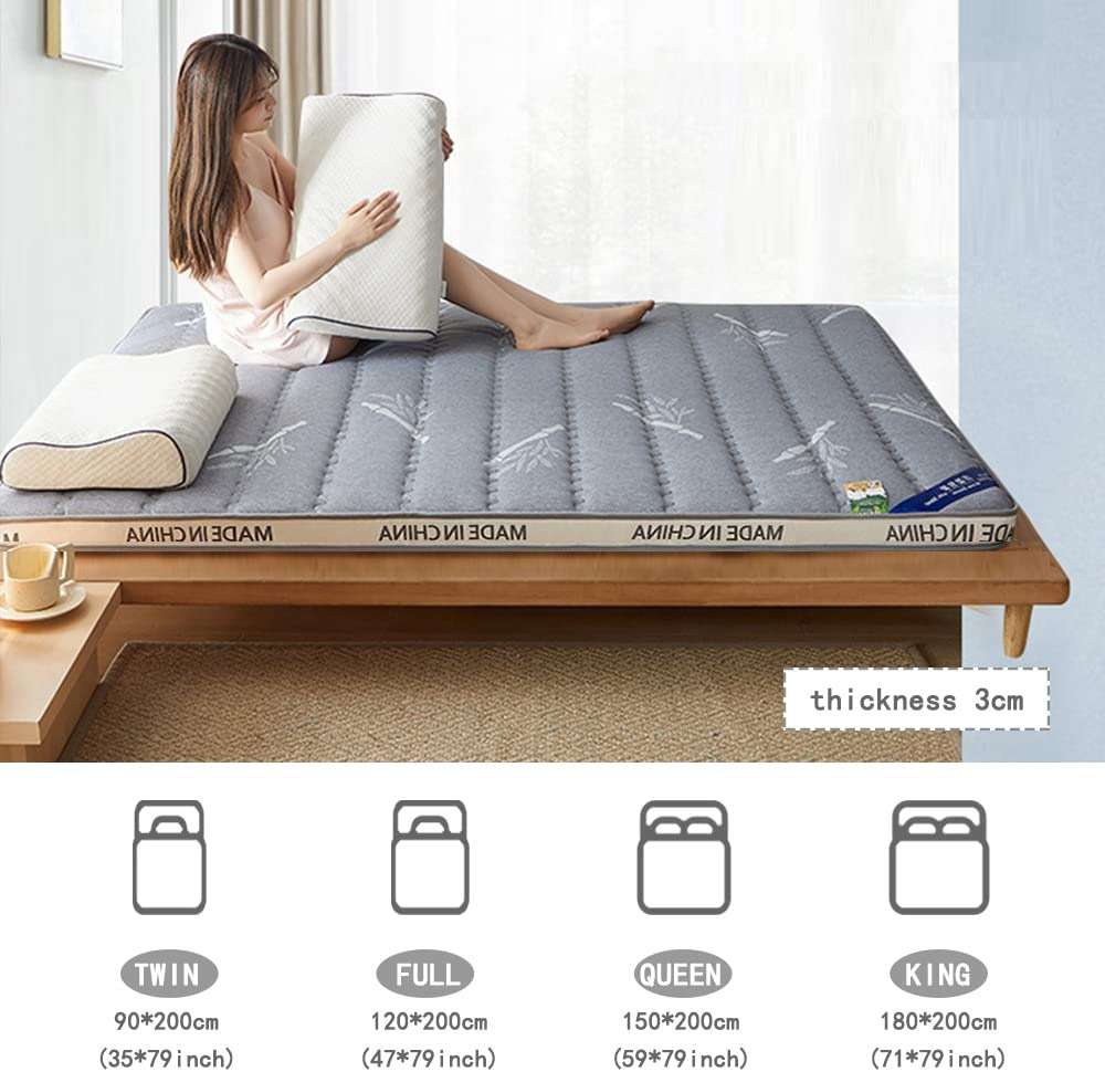 Soft Tatami Futon Mattresses Foldable Japanese Floor Mattress Tatami Mat Bed Mattress Topper Roll Up Sleeping Mattress Pad Kids Floor Lounger Pillow Bed Shikibuton,Grey2 3cm,180x200cm - Image 4