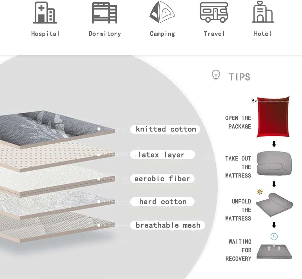 Soft Tatami Futon Mattresses Foldable Japanese Floor Mattress Tatami Mat Bed Mattress Topper Roll Up Sleeping Mattress Pad Kids Floor Lounger Pillow Bed Shikibuton,Grey2 3cm,180x200cm - Image 7