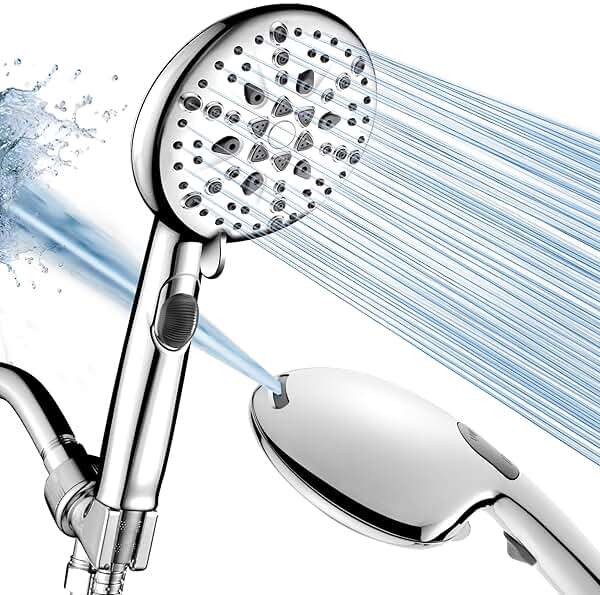 Cobbe 9-Function Shower Head with Built-in Power Spray, 1.8 GPM Water Saving ON/OFF Toggle Switch, High Pressure Handheld Showerhead with 1-Click Pause Button, Brass Bracket & 6ft Hose, Chrome - Image 1