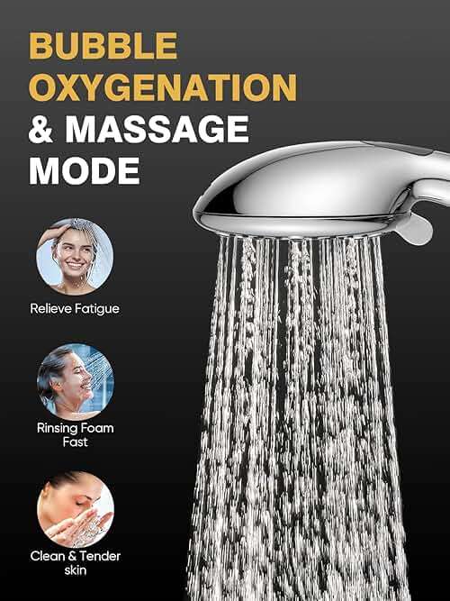 Cobbe 9-Function Shower Head with Built-in Power Spray, 1.8 GPM Water Saving ON/OFF Toggle Switch, High Pressure Handheld Showerhead with 1-Click Pause Button, Brass Bracket & 6ft Hose, Chrome - Image 2