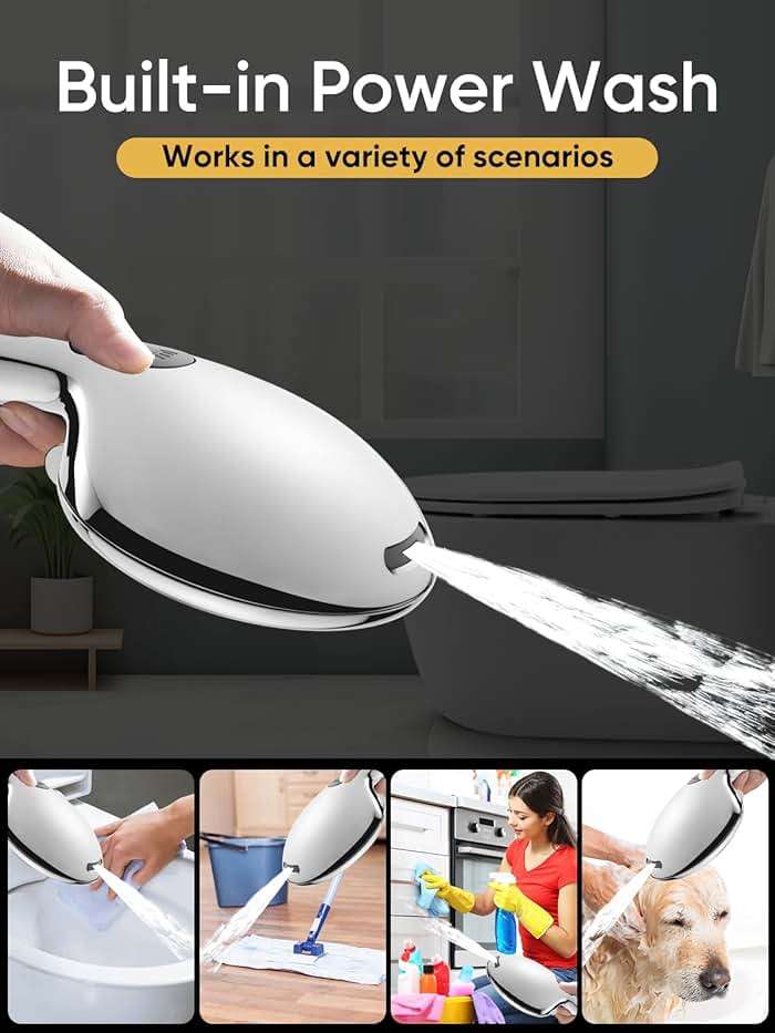 Cobbe 9-Function Shower Head with Built-in Power Spray, 1.8 GPM Water Saving ON/OFF Toggle Switch, High Pressure Handheld Showerhead with 1-Click Pause Button, Brass Bracket & 6ft Hose, Chrome - Image 4