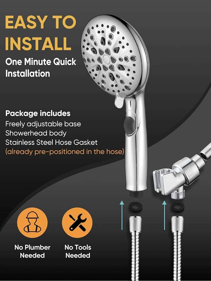 Cobbe 9-Function Shower Head with Built-in Power Spray, 1.8 GPM Water Saving ON/OFF Toggle Switch, High Pressure Handheld Showerhead with 1-Click Pause Button, Brass Bracket & 6ft Hose, Chrome - Image 6