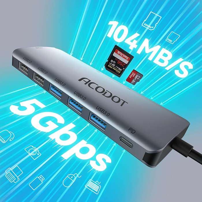 USB C Hub, Acodot 9 in 1 USB C to 4K@60HZ HDMI Multiport Adapter, 3 USB 3.0 Ports, SD/TF Card Reader, 100W PD, Desigend for MacBook Pro Air HP XPS and Other Type C Devices - Image 4