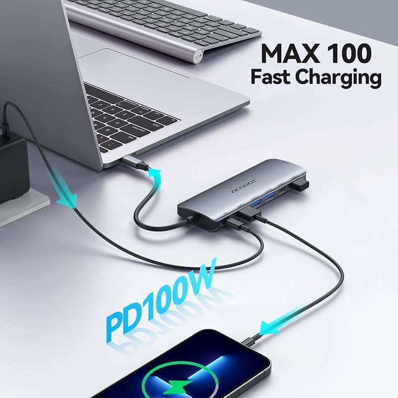 USB C Hub, Acodot 9 in 1 USB C to 4K@60HZ HDMI Multiport Adapter, 3 USB 3.0 Ports, SD/TF Card Reader, 100W PD, Desigend for MacBook Pro Air HP XPS and Other Type C Devices - Image 6