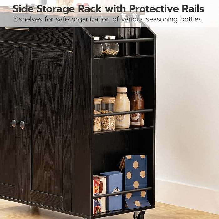 HOOBRO Kitchen Island with Power Outlet, Storage Island with Spice Rack and Drawer, Rolling Kitchen Cart on Wheels, for Home, Dining Room, Rustic Brown and Black - Image 7