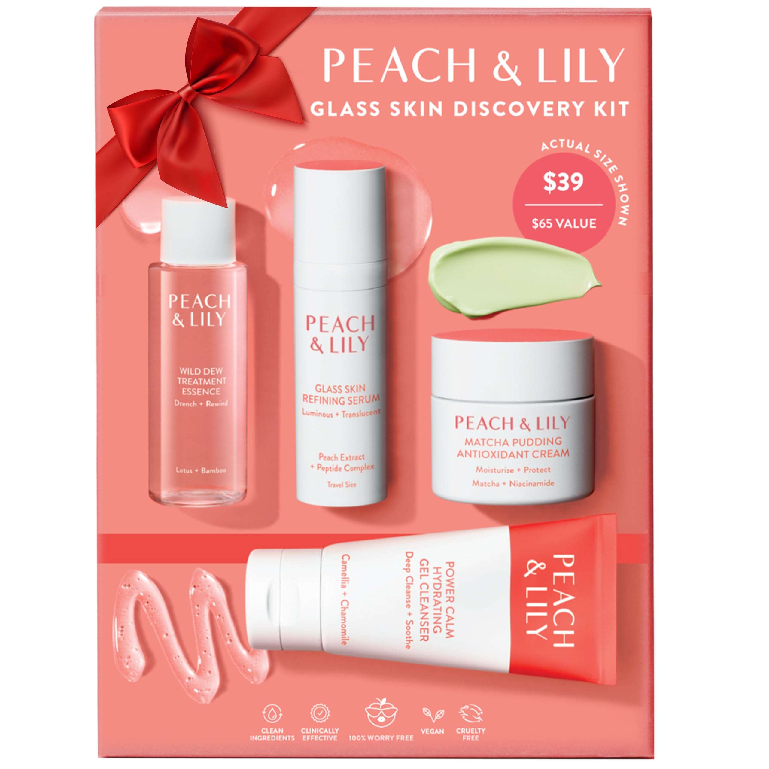 Peach & Lily - Glass Skin Discovery Kit (4 Products) - 1 Cleanser, 1 Essence, 1 Serum & 1 Cream - Skin Care Set - Acne Routine - Travel Essentials - Self Care - Vegan & Cruelty Free - Korean Beauty - Image 1