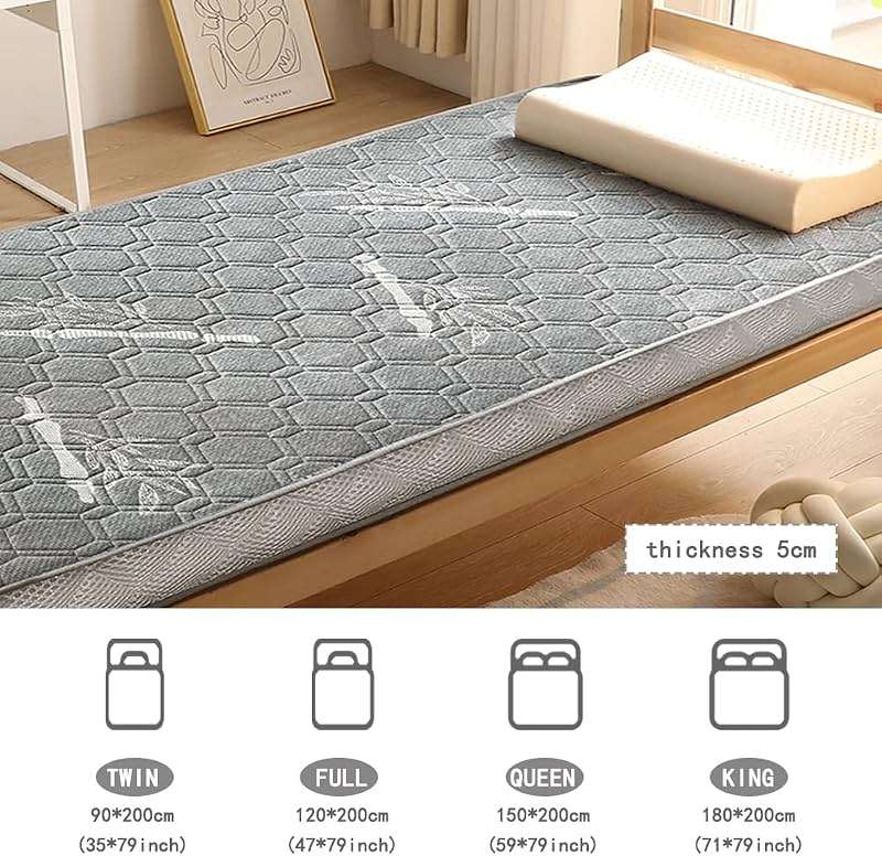 Japanese Twin Futon Mattress Thick Tatami Floor Mattress for Adults Tatami Mat Sleeping Pad Roll Up Guest Mattress Shikibuton Camping Mattress Floor Bed Mattress Topper,Grey3 5cm,King(180x200c - Image 4