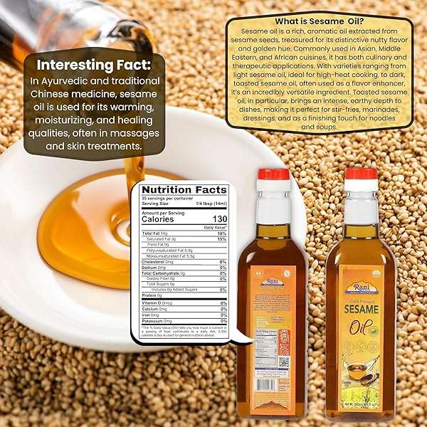 Rani Sesame Oil 16.9 Ounce (500ml) Cold Pressed | 100% Natural | NON-GMO | Vegan | Gluten Free - Image 2