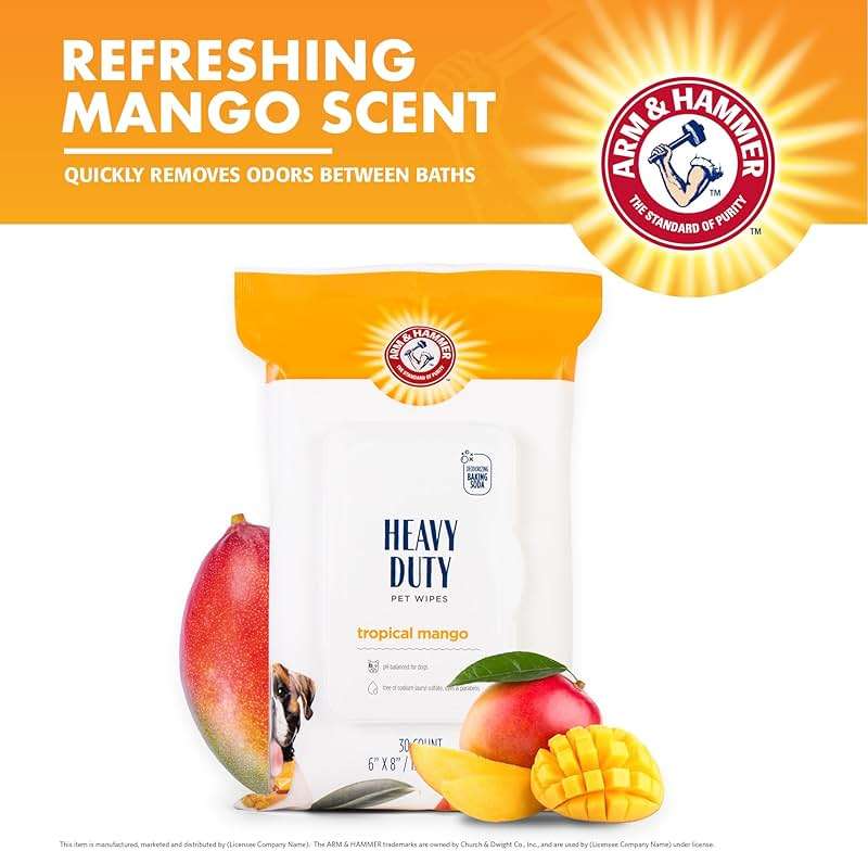 Arm and Hammer for Pets Heavy Duty Multipurpose Dog Bath Wipes, Mango Scent, Travel Size - All Purpose Wipes That Remove Odor and Refresh Dog Coat Between Baths, 30 Count - Image 3
