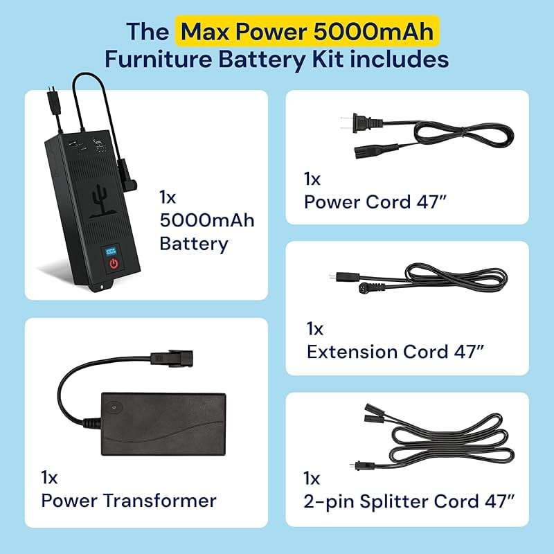 Blue Cactus 5000mAh Rechargeable Battery Pack for Reclining Furniture - Easy Install for Power Recliners, Loveseats and Sofas - Power Kit with Transformer, Charging, Extension and Splitter Cords - Image 3
