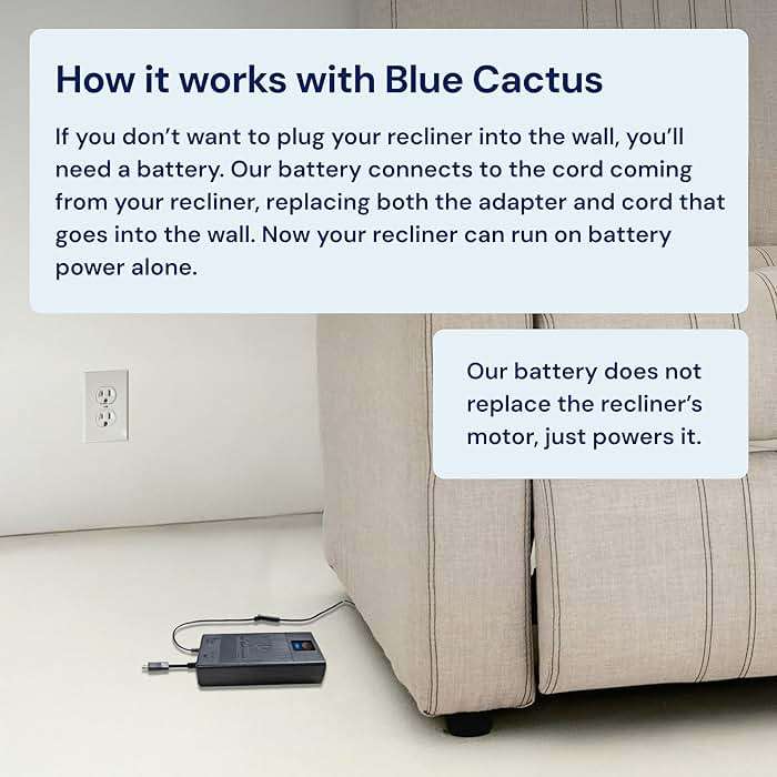Blue Cactus 5000mAh Rechargeable Battery Pack for Reclining Furniture - Easy Install for Power Recliners, Loveseats and Sofas - Power Kit with Transformer, Charging, Extension and Splitter Cords - Image 5
