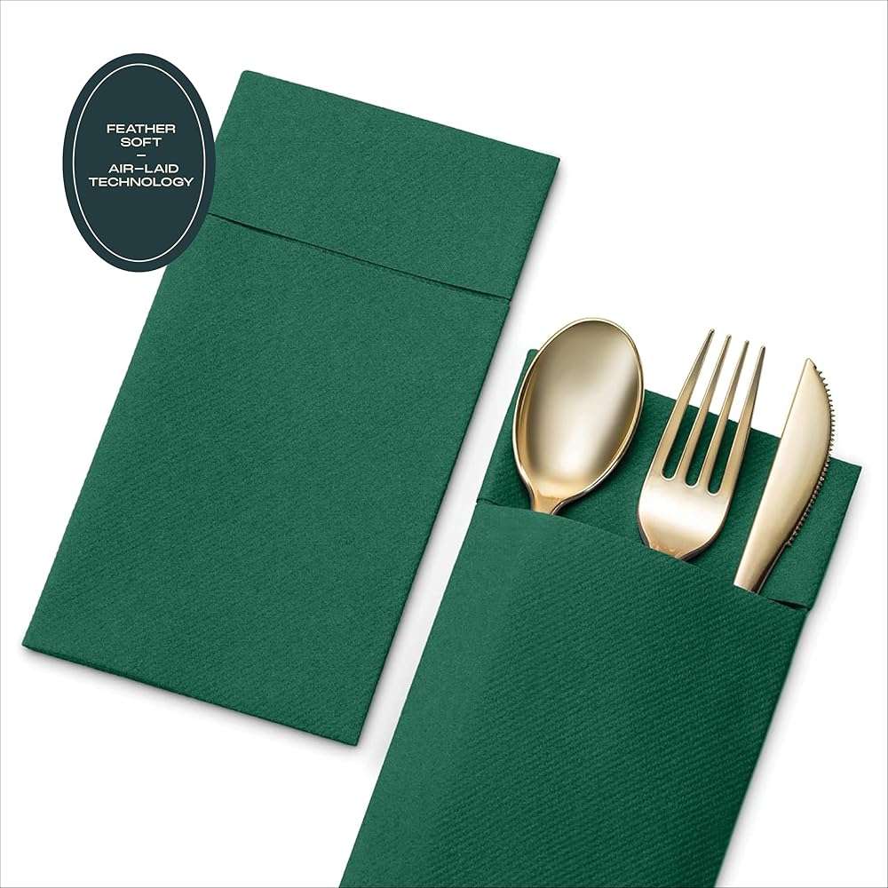 Disposable Linen-Feel Dinner Napkins With Built-in Flatware Pocket, 50-Pack WHITE Prefolded Cloth Like Paper Napkins For Wedding, Dinner Or Party - Image 4