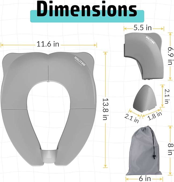 Travel Potty Seat for Toddler & Kid, Maliton Portable Potty Seat with Storage Bag, Foldable Potty for Toddler Travel, Non-Slip Potty Training Toilet Seat Cover with Splash Guard (Grey) - Image 2