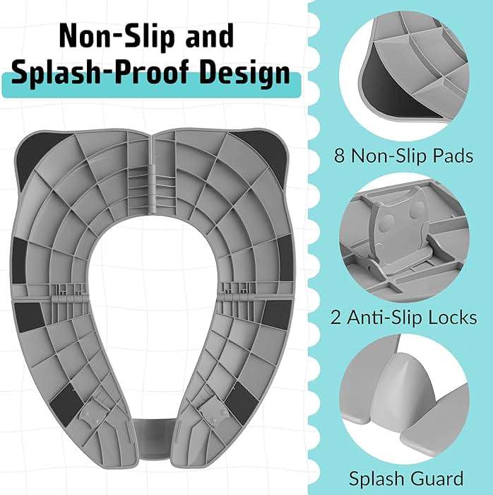 Travel Potty Seat for Toddler & Kid, Maliton Portable Potty Seat with Storage Bag, Foldable Potty for Toddler Travel, Non-Slip Potty Training Toilet Seat Cover with Splash Guard (Grey) - Image 3