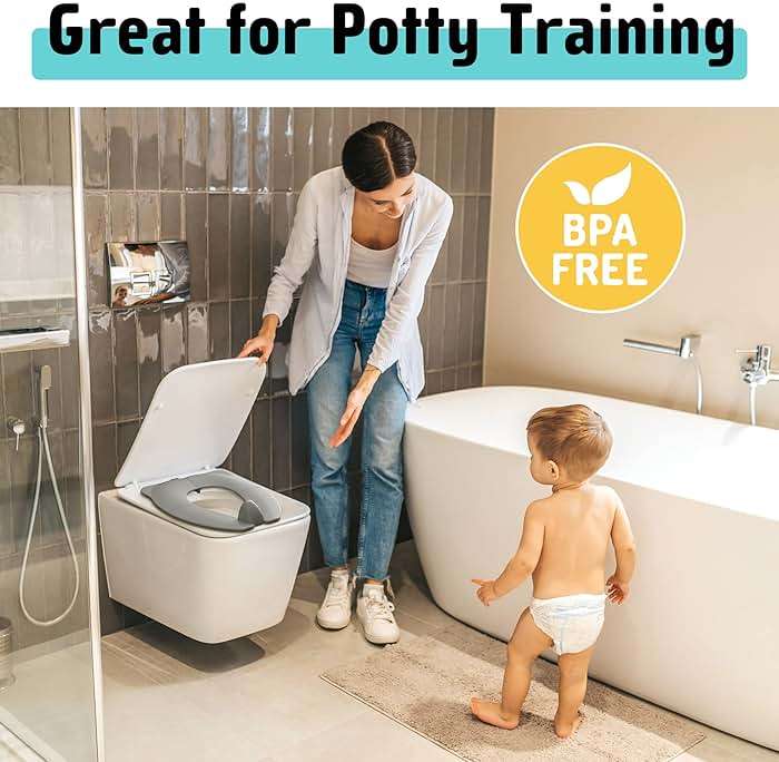 Travel Potty Seat for Toddler & Kid, Maliton Portable Potty Seat with Storage Bag, Foldable Potty for Toddler Travel, Non-Slip Potty Training Toilet Seat Cover with Splash Guard (Grey) - Image 4