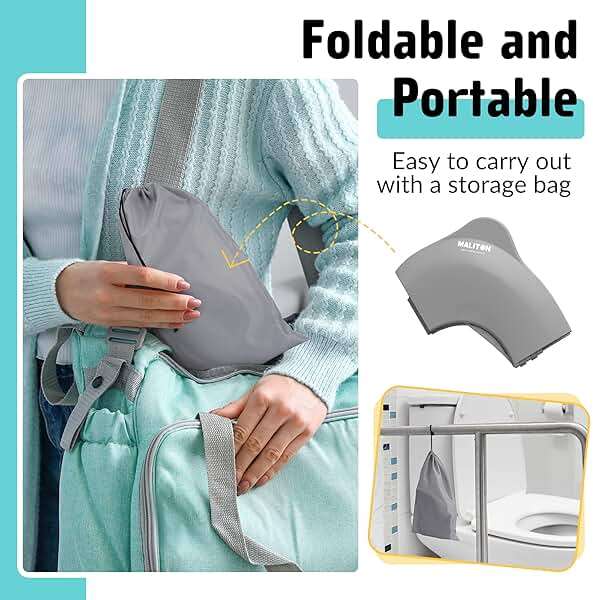 Travel Potty Seat for Toddler & Kid, Maliton Portable Potty Seat with Storage Bag, Foldable Potty for Toddler Travel, Non-Slip Potty Training Toilet Seat Cover with Splash Guard (Grey) - Image 6