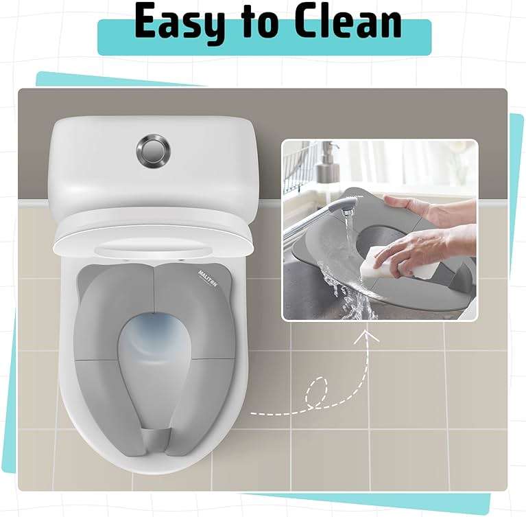 Travel Potty Seat for Toddler & Kid, Maliton Portable Potty Seat with Storage Bag, Foldable Potty for Toddler Travel, Non-Slip Potty Training Toilet Seat Cover with Splash Guard (Grey) - Image 7