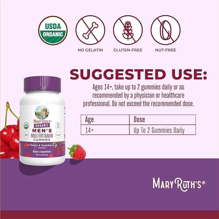 MARYRUTH'S Organics Mens Vitamin Gummy | USDA | Vegan | Daily Multivitamins for Immune Support | Non-GMO | Gluten Free | 60 Count - Image 3