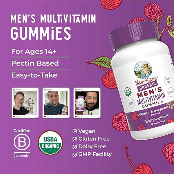 MARYRUTH'S Organics Mens Vitamin Gummy | USDA | Vegan | Daily Multivitamins for Immune Support | Non-GMO | Gluten Free | 60 Count - Image 8