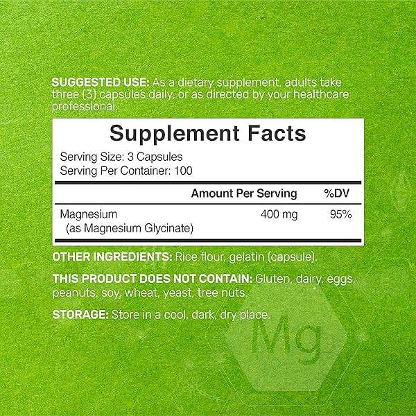 Magnesium Glycinate 400mg, 300 Capsules | 100% Chelated for Easy Absorption | Essential Mineral Supplement for Muscle, Sleep, & Heart Health* - Image 2