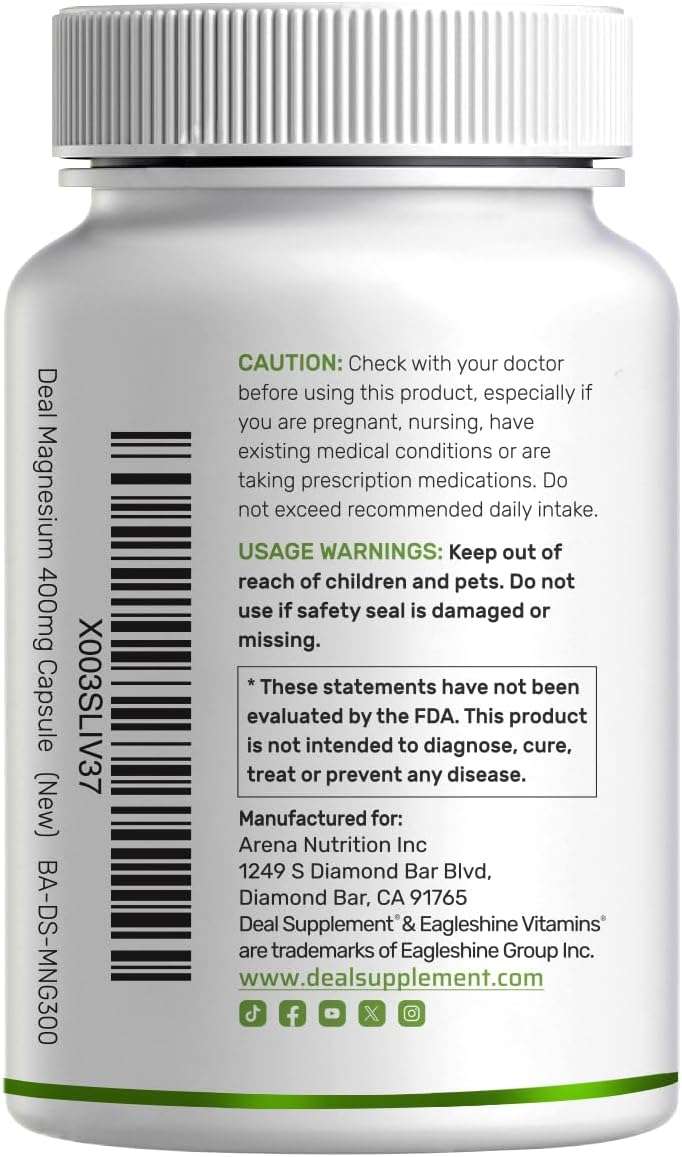 Magnesium Glycinate 400mg, 300 Capsules | 100% Chelated for Easy Absorption | Essential Mineral Supplement for Muscle, Sleep, & Heart Health* - Image 8