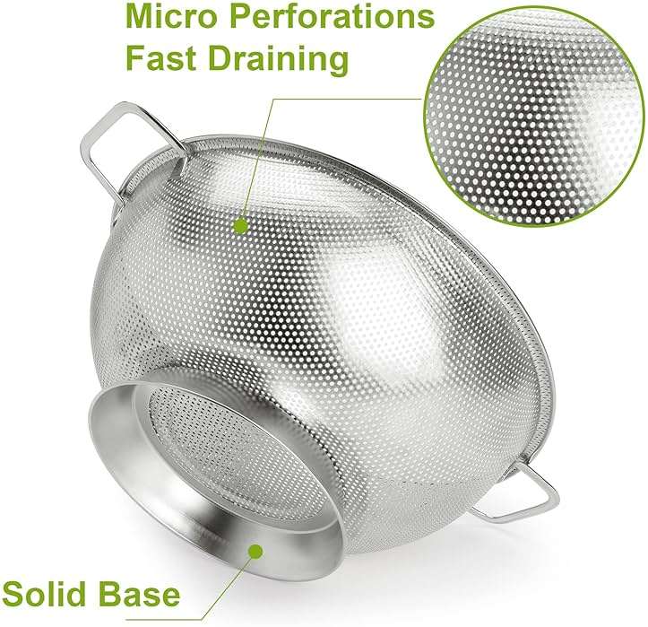 Gulex Colander Stainless Steel 3-Quart, Strainer Kitchen, Dishwasher Safe - Image 4