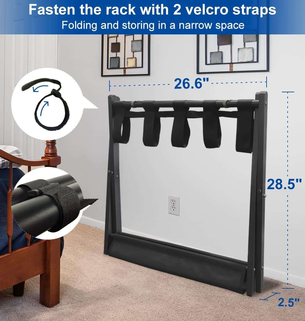Queension Folding Luggage Rack Stand with Shelf for Guest Room, Foldable Metal Suitcase Storage Caddy Holder for Bedroom Hotel Essentials, Black, 1pack - Image 7