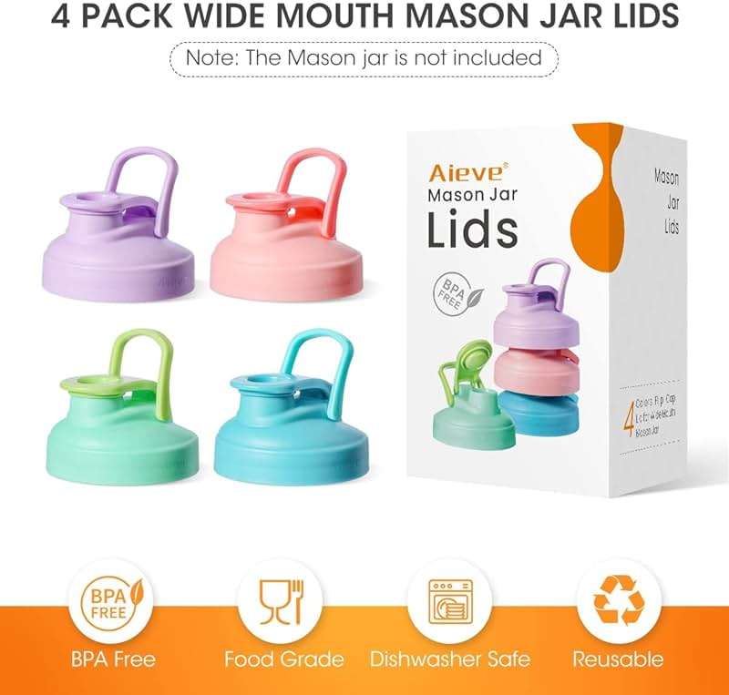 Aieve Mason Jar Lids, 4 Pack Wide Mouth Mason Jar Pour Spout Lid, Canning Lids with Flip Top Lid, Leak-Proof - Image 6