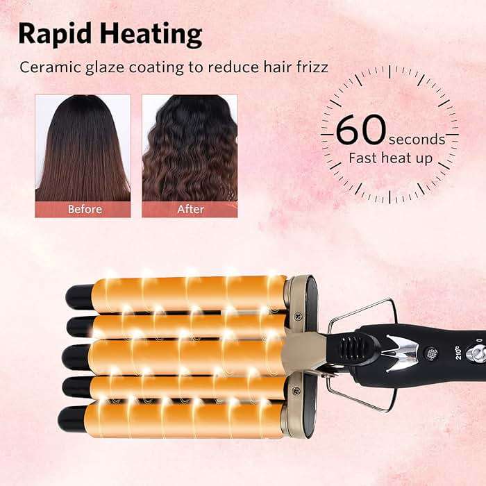 SISROL 5 Barrel Curling Iron Hair Crimper Waver 0.6 Inch Dual Voltage - Image 4