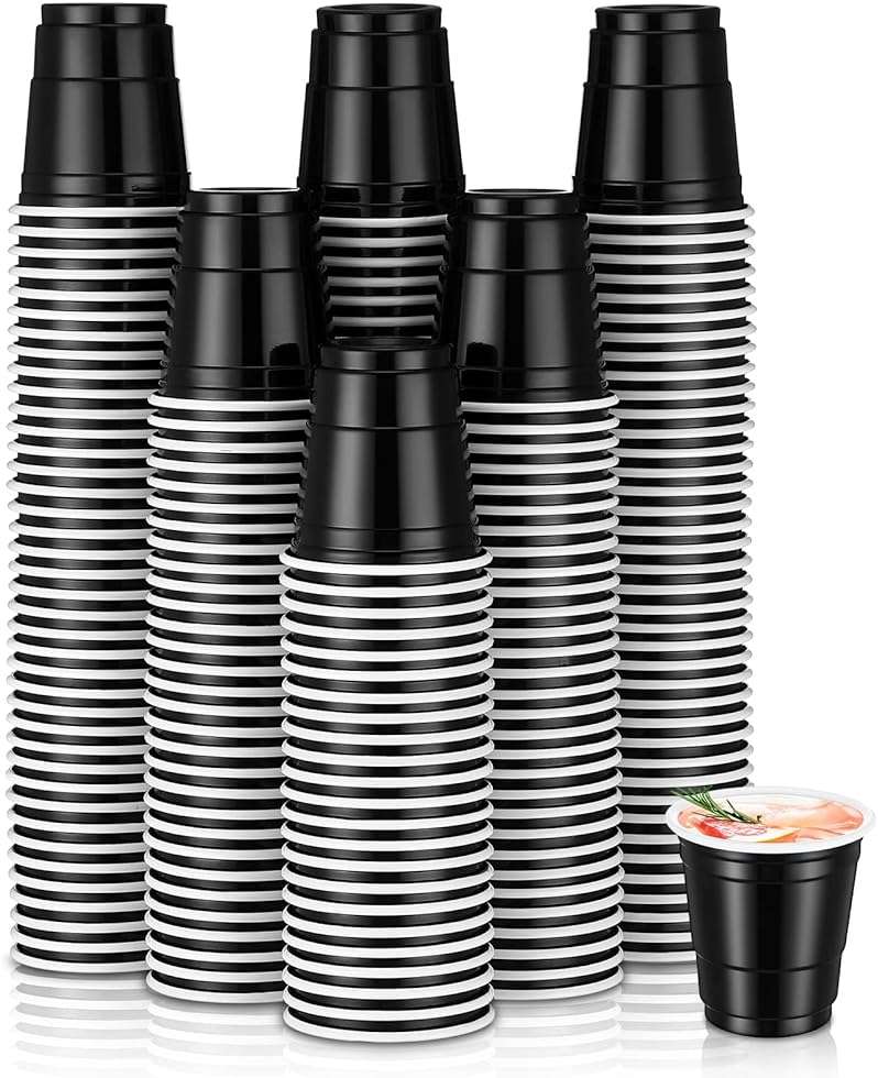 Yetene 200 Pcs 2 oz Plastic Shot Cups Mini Shot Tasting Cups for Wine Whiskey Food Graduation Wedding Baby Shower Party Drinking Beer Taste Supplies(Black) - Image 1