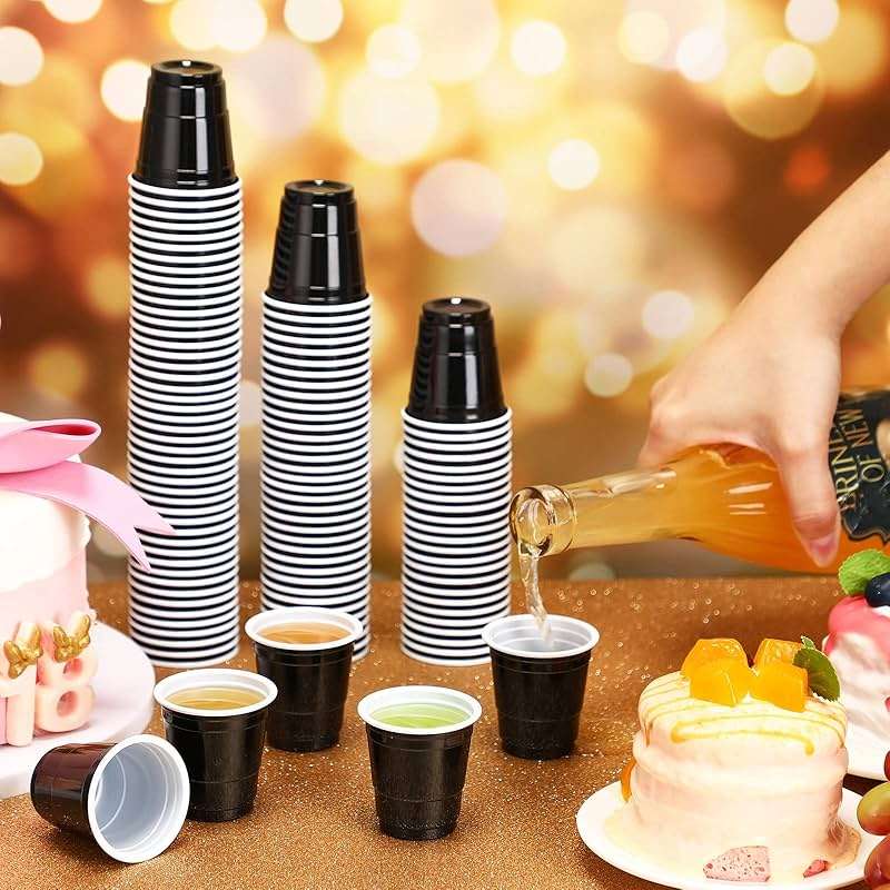 Yetene 200 Pcs 2 oz Plastic Shot Cups Mini Shot Tasting Cups for Wine Whiskey Food Graduation Wedding Baby Shower Party Drinking Beer Taste Supplies(Black) - Image 2