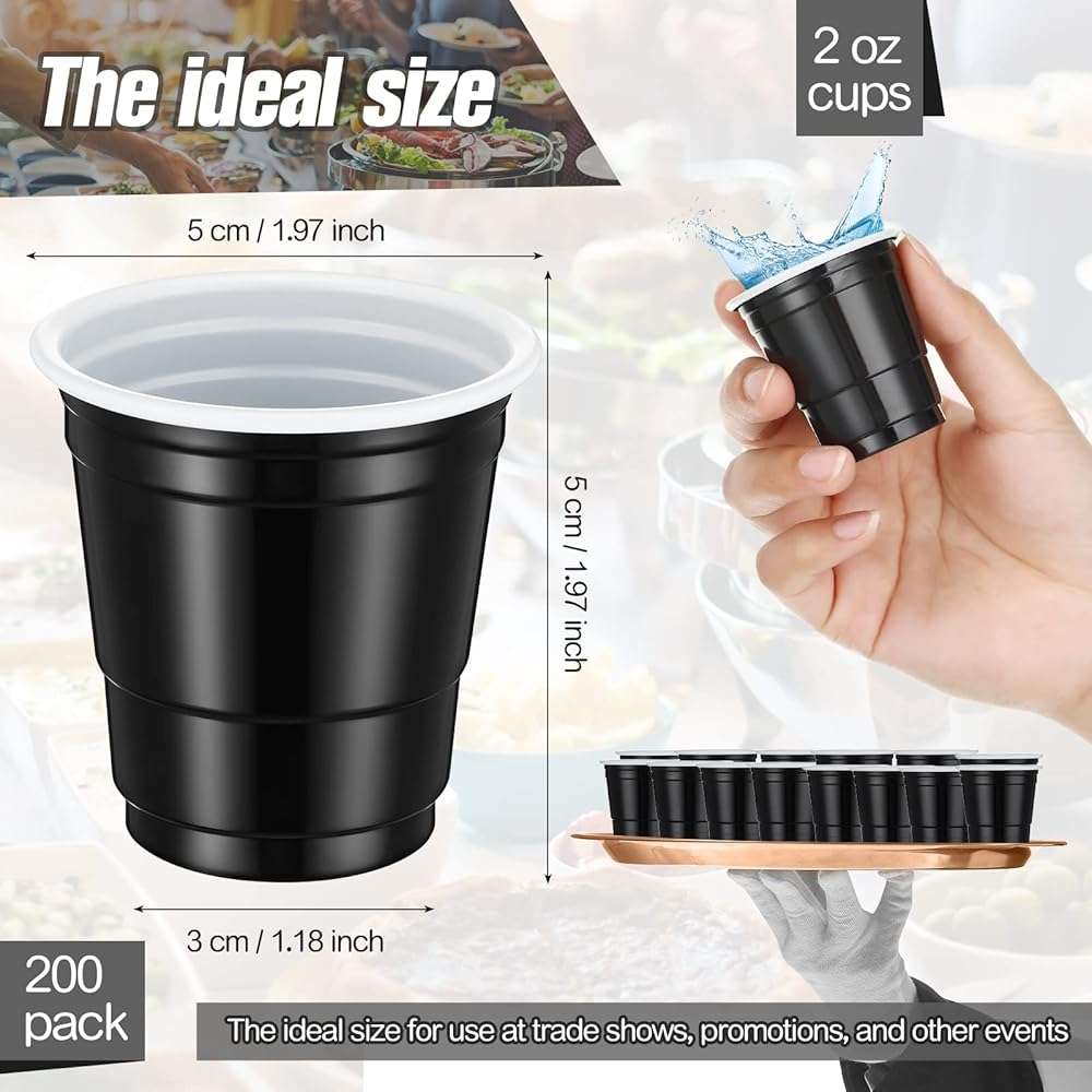 Yetene 200 Pcs 2 oz Plastic Shot Cups Mini Shot Tasting Cups for Wine Whiskey Food Graduation Wedding Baby Shower Party Drinking Beer Taste Supplies(Black) - Image 3