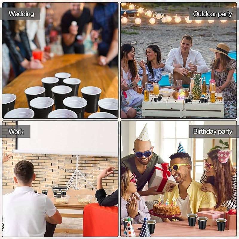 Yetene 200 Pcs 2 oz Plastic Shot Cups Mini Shot Tasting Cups for Wine Whiskey Food Graduation Wedding Baby Shower Party Drinking Beer Taste Supplies(Black) - Image 6