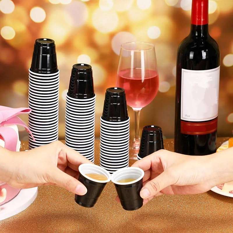 Yetene 200 Pcs 2 oz Plastic Shot Cups Mini Shot Tasting Cups for Wine Whiskey Food Graduation Wedding Baby Shower Party Drinking Beer Taste Supplies(Black) - Image 7
