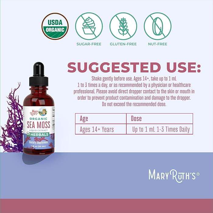 MARYRUTH'S Organic Irish Sea Moss Liquid Drops | Chondrus Crispus | Wild Harvested | Organic Irish Moss Formulated for Adults & Kids Ages 14+ | Unflavored | Sugar Free | Vegan | Non-GMO | 1 Fl Oz - Image 3