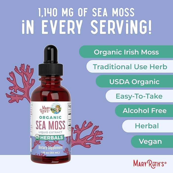 MARYRUTH'S Organic Irish Sea Moss Liquid Drops | Chondrus Crispus | Wild Harvested | Organic Irish Moss Formulated for Adults & Kids Ages 14+ | Unflavored | Sugar Free | Vegan | Non-GMO | 1 Fl Oz - Image 7