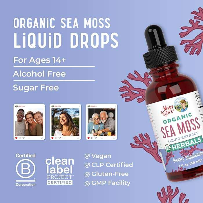 MARYRUTH'S Organic Irish Sea Moss Liquid Drops | Chondrus Crispus | Wild Harvested | Organic Irish Moss Formulated for Adults & Kids Ages 14+ | Unflavored | Sugar Free | Vegan | Non-GMO | 1 Fl Oz - Image 8