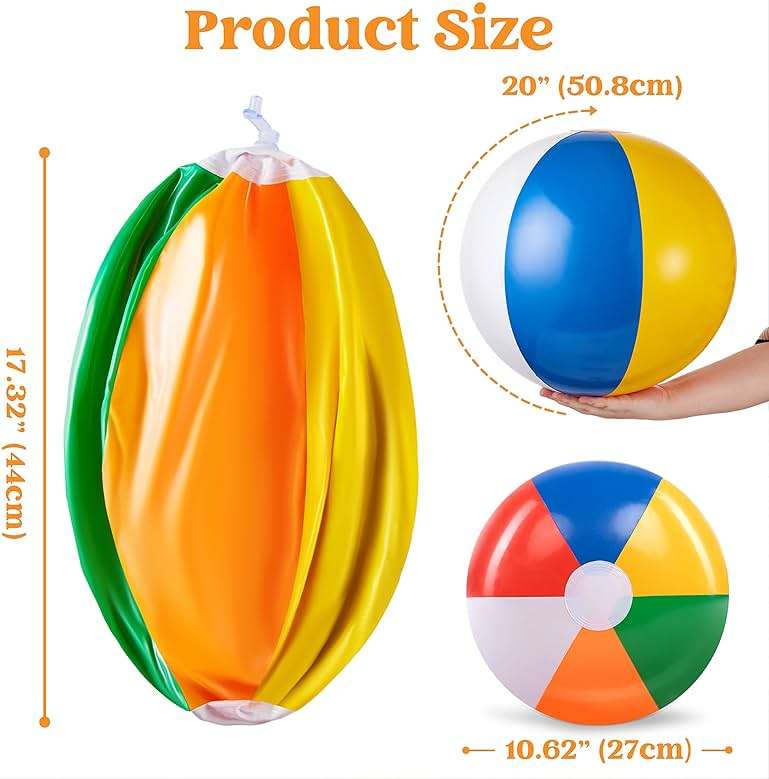 JOYIN 4-Pack 20" Beach Balls - Large Rainbow Beach Ball Inflatable Pool Toys for Party Supplies Decorations, Adults Kids Birthday Luau Summer Beach Water Games Beachball Party Favors - Image 5