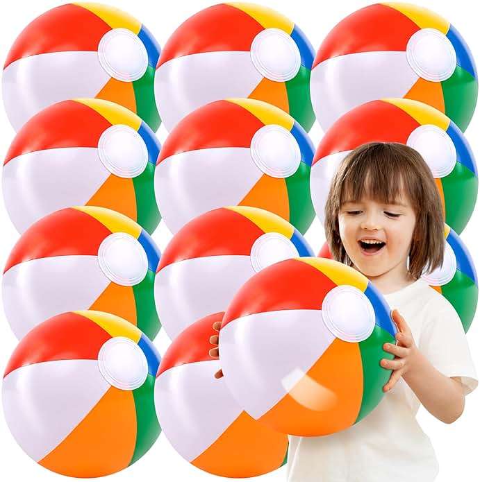 JOYIN 12 Packs 16" Inflatable Beach Balls, Large Rainbow Beach Balls Bulk for Pool Parties, Kids and Adults Summer Pool Party Toys, Beach Toys, Party Favors(16'') - Image 1
