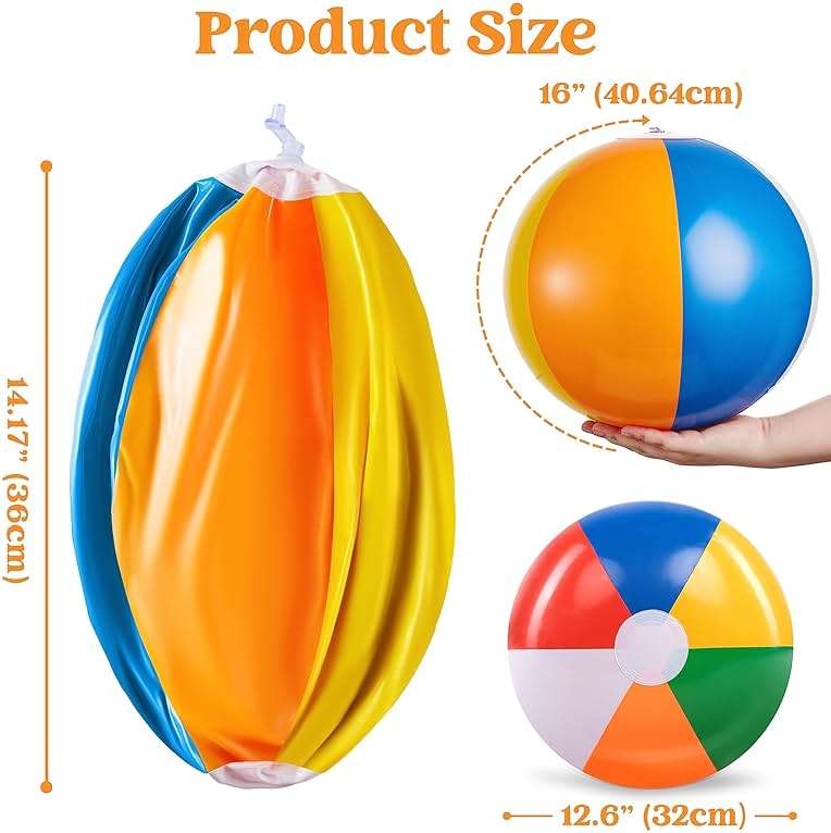 JOYIN 12 Packs 16" Inflatable Beach Balls, Large Rainbow Beach Balls Bulk for Pool Parties, Kids and Adults Summer Pool Party Toys, Beach Toys, Party Favors(16'') - Image 5