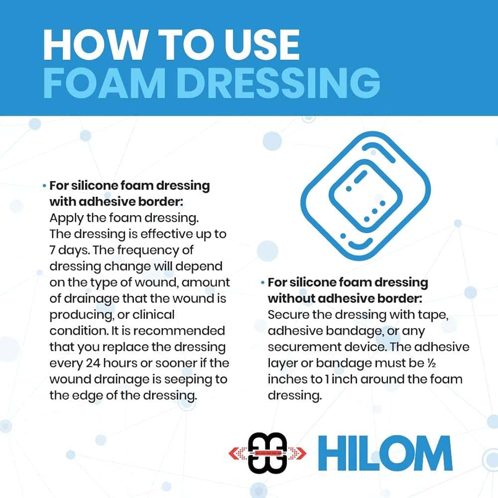 Hilom Silicone Foam Dressing with Adhesive Border 4 in x 10 in (5 Pack) Waterproof Dressing | Moist to Heavily Draining Wounds Including Pressure Ulcer, Burns, or Lacerations | Latex Free - Image 5