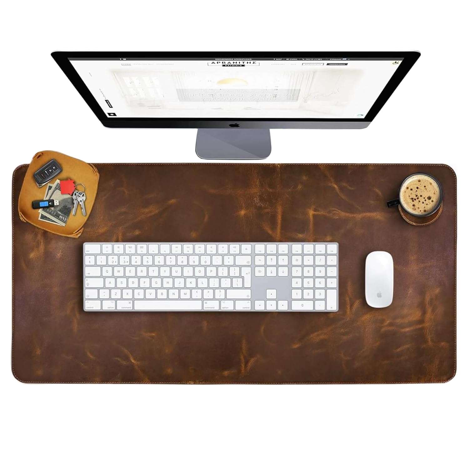 Elizo Real Leather Desk Mat Set (32x16) Large Desk Cover Desk Blotter Protector Computer Gaming Mouse Pad Table Laptop Office Desktop Accessories - Image 1