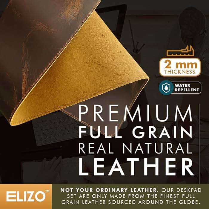 Elizo Real Leather Desk Mat Set (32x16) Large Desk Cover Desk Blotter Protector Computer Gaming Mouse Pad Table Laptop Office Desktop Accessories - Image 4